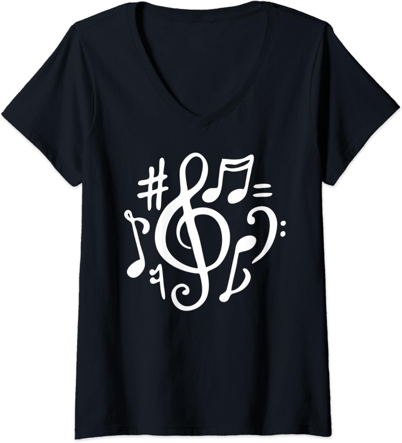 Womens Music Notes VNeck TShirt Clothing, Shoes & Jewelry